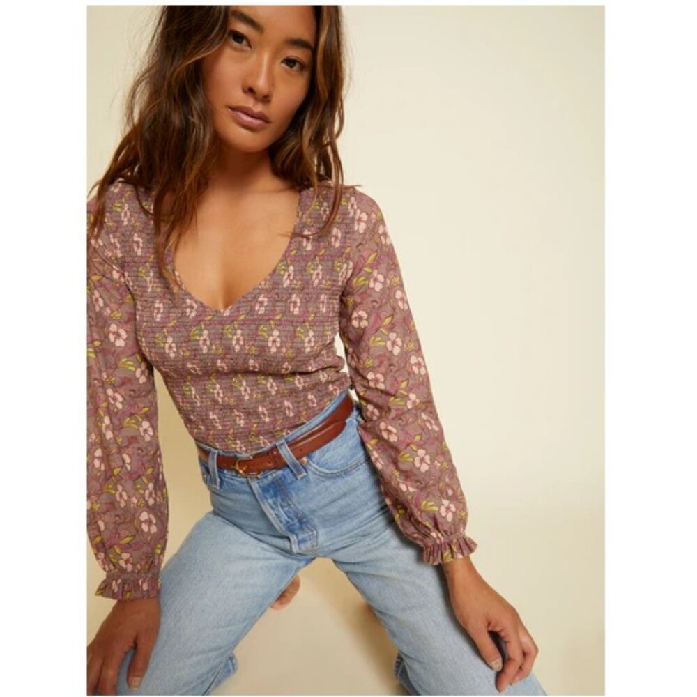 Nation LTD Bunny Smocked Top in Love Story  Floral Print XL